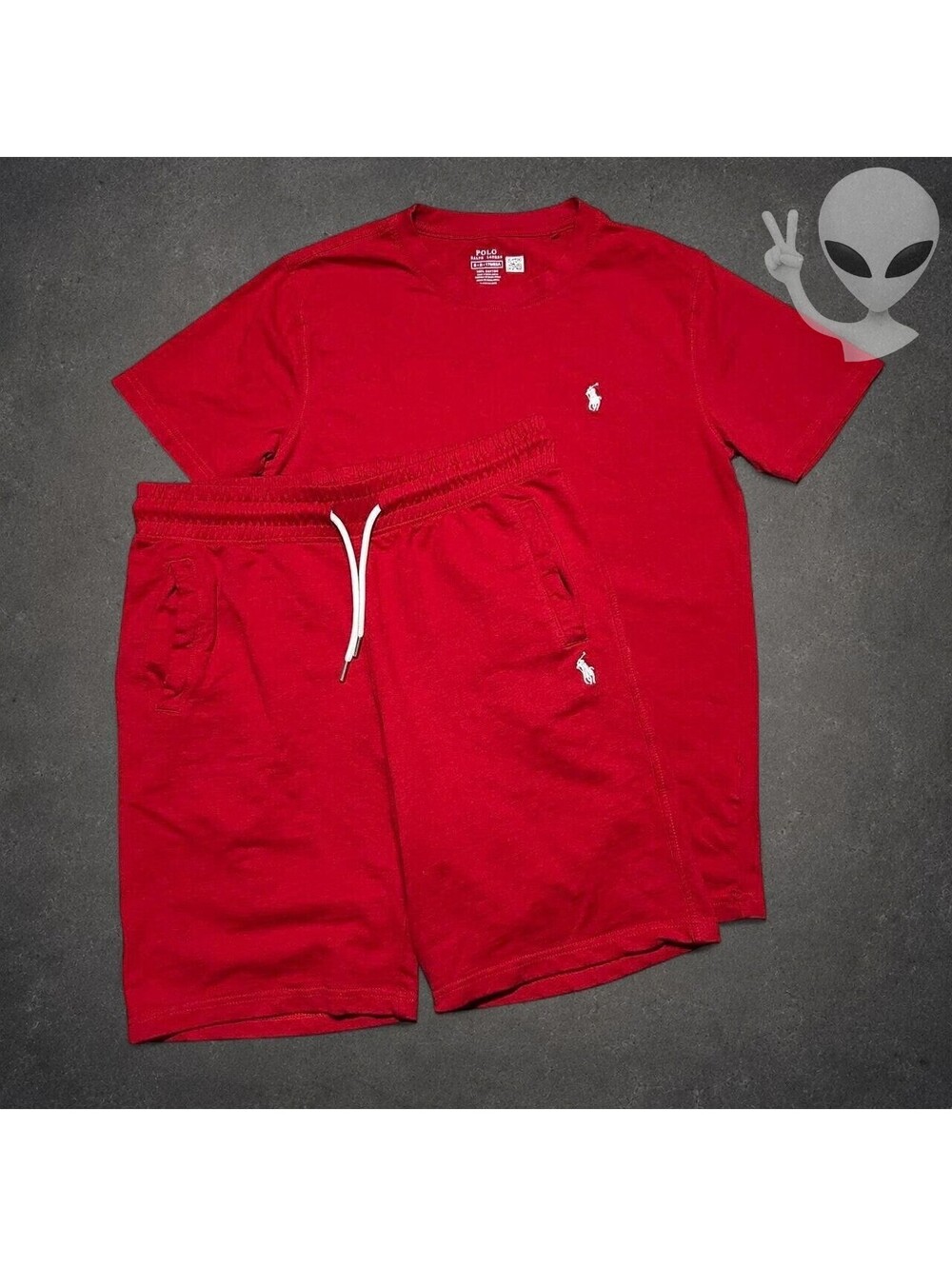 Polo Ralph Lauren T-Shirt & Shorts Set Men's S Red Crew Neck Drawstring Preppy